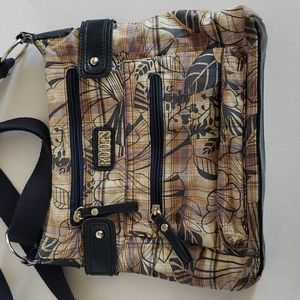 ROOTS Blue and Brown Cloth Crossbody Shoulder Bag Purse